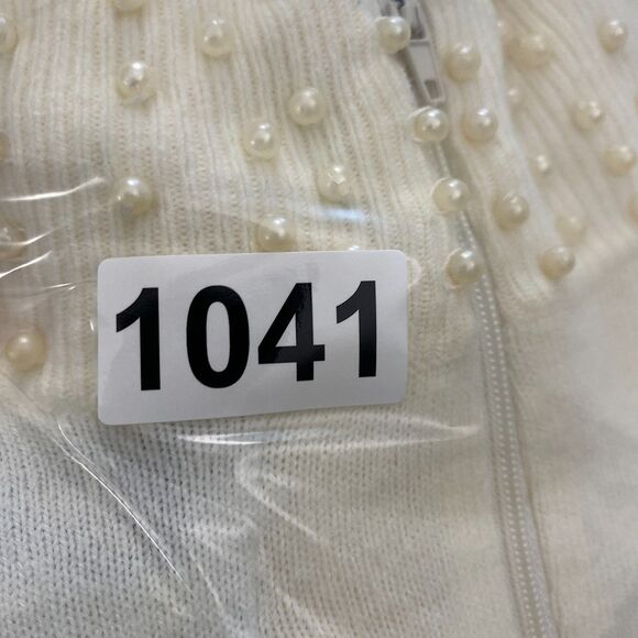 BFA Classics Beaded Sweater Back Zip Mock Neck Knit Ivory Womens Large - Picture 12 of 12